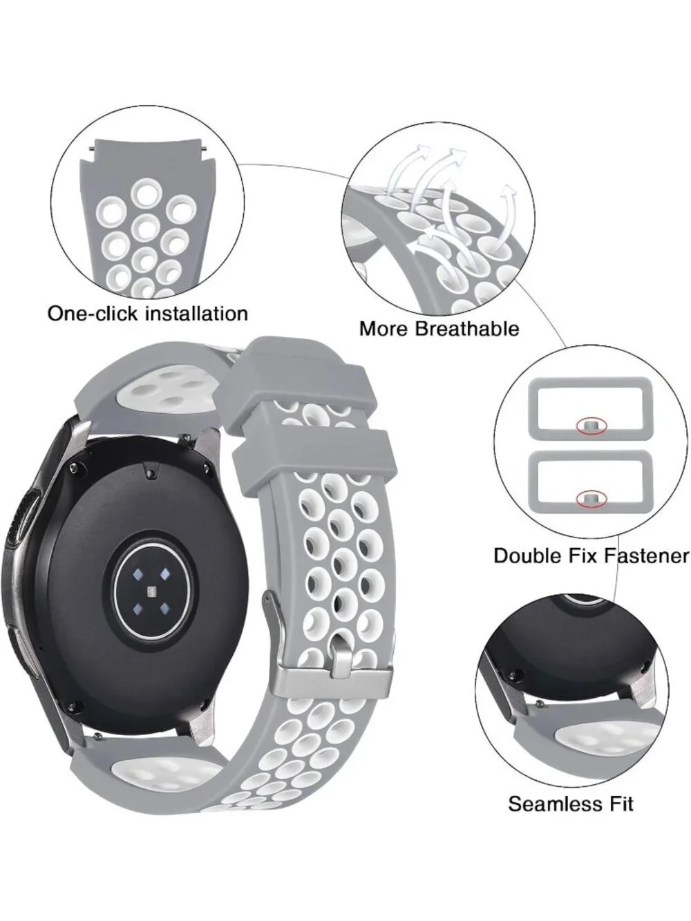 Unisex Grey White Analog Compatible Frontier Soft Silicone Samsung Galaxy Watch
